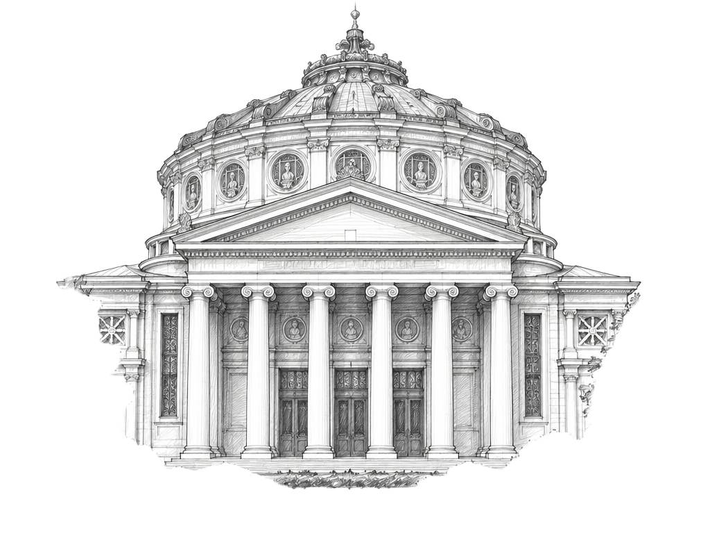 Pencil sketch of the Romanian Athenaeum, Bucharest
