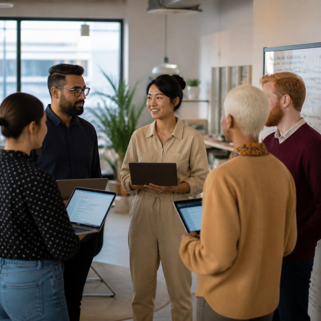 Inocode software team holding a daily standup meeting in the office